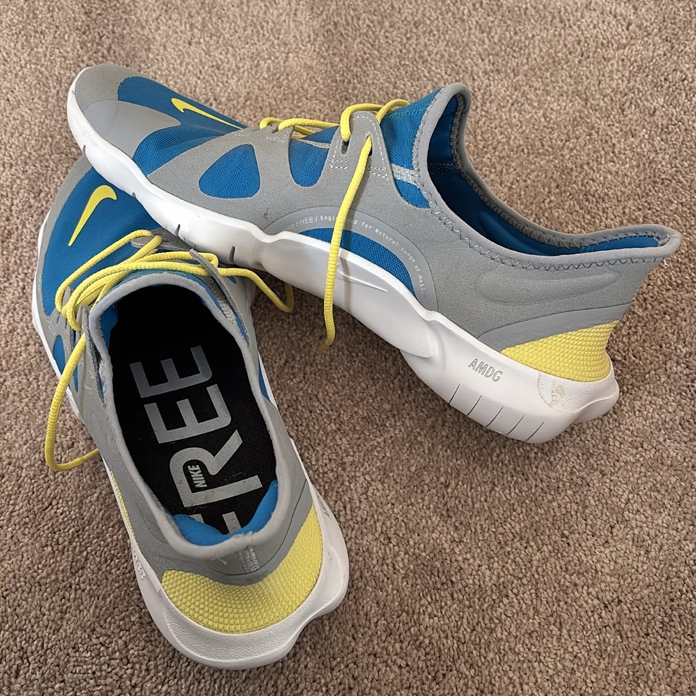 Nike By You Free 3.0 custom Blue and Gray Sneakers with Yellow Accents - Picture 2 of 9